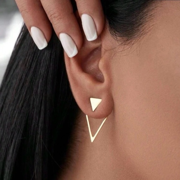 Triangle Gold Rear Stud Earrings - Picture 1 of 4